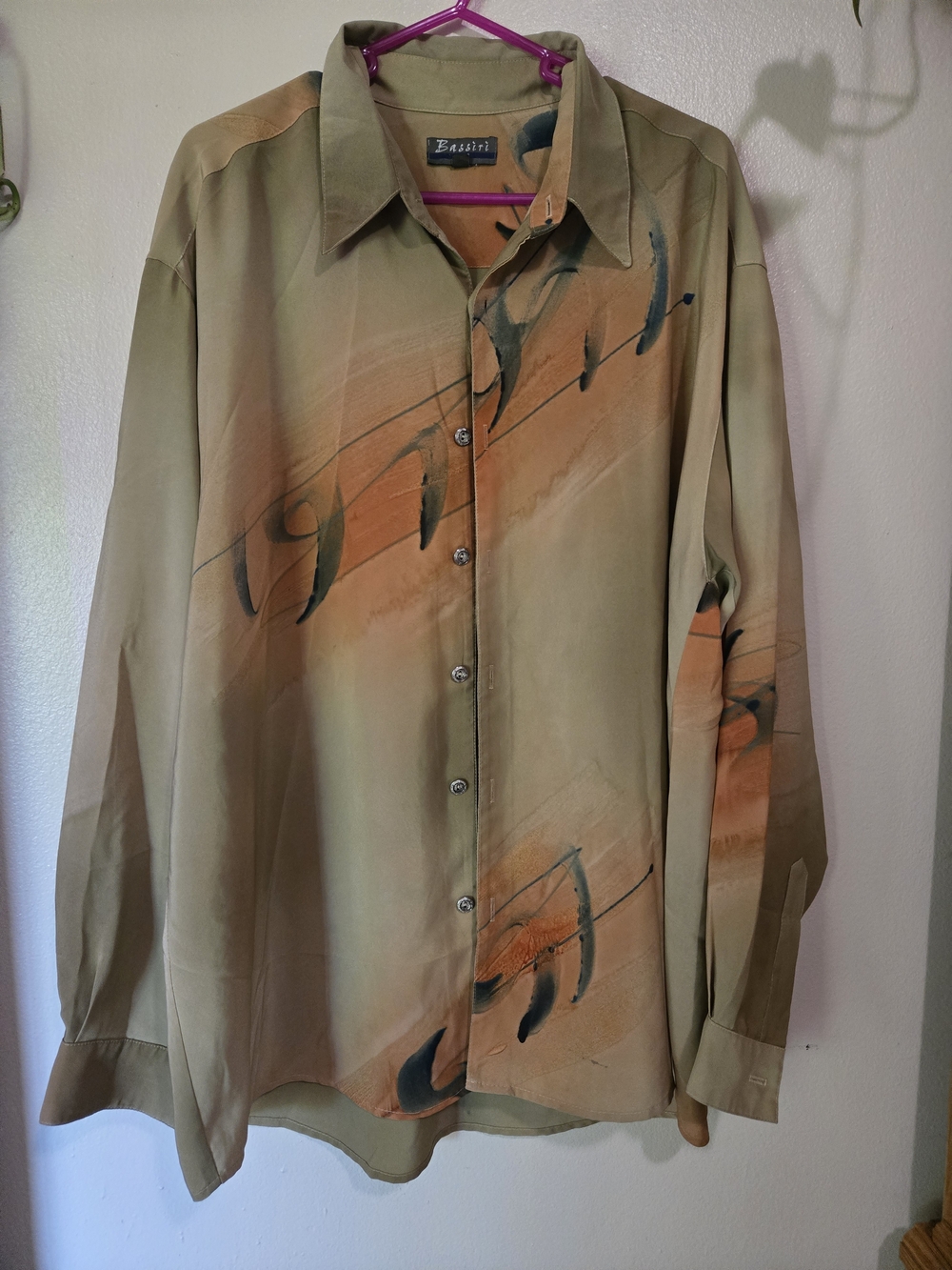 Bassiri Men's Olive & Orange Large Button-Up Dress Shirt